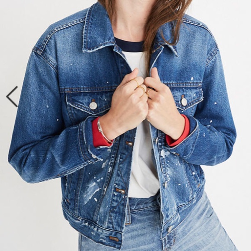 Madewell Boxy Crop jean jacket paint spattered